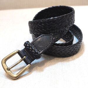 Talbot's Woven Dark Brown Leather Braided Belt Solid Brass Buckle Size L